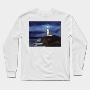 Lighthouse on a cliff at night time Long Sleeve T-Shirt